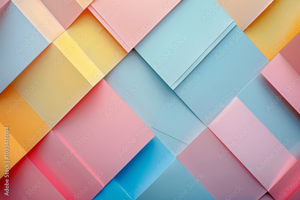 Abstract background with geometric shapes in pastel colors, featuring light blue and pink hues. The composition includes large paper sheets arranged to create an intricate pattern, giving the impressi Abstract background with geometric shapes in pastel colors, featuring light blue and pink hues. The composition includes large paper sheets arranged to create an intricate pattern, giving the impressi