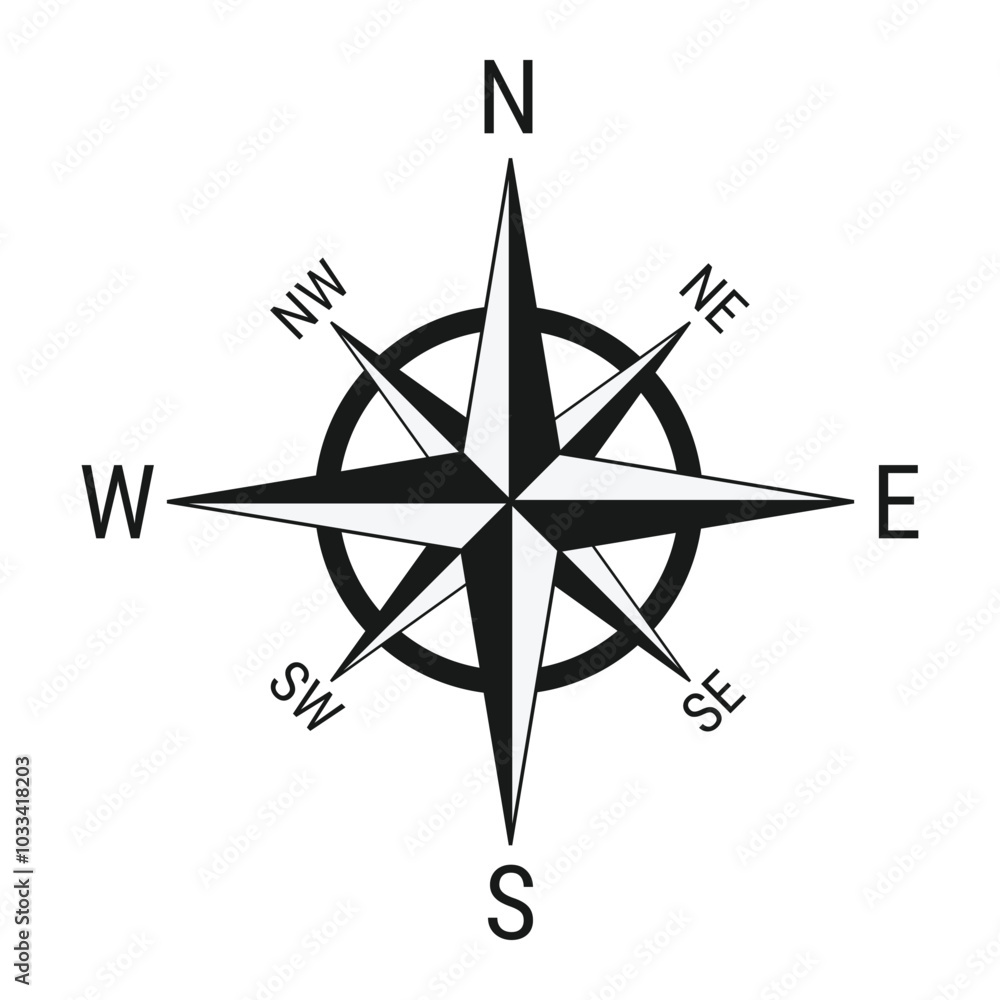 Compass rose or compass star icon. Rose of the winds icon isolated on white background Compass rose or compass star icon. Rose of the winds icon isolated on white background