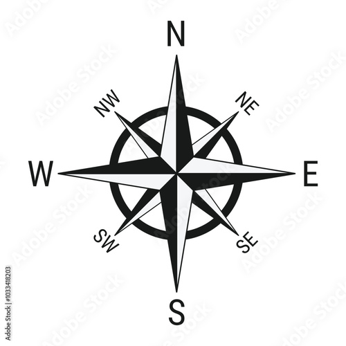 Compass rose or compass star icon. Rose of the winds icon isolated on white background