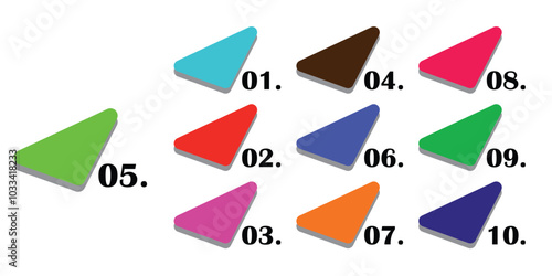 Triangle shape number bullet point design, number bullet point vector set.  Multicolour bullet point setvector set.