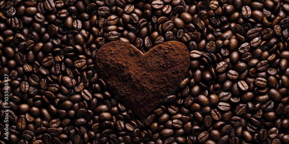 Heart-shaped background of roasted coffee beans Heart-shaped background of roasted coffee beans