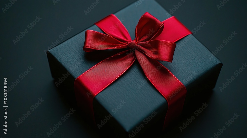 Elegant Black Gift Box with Red Ribbon Bow Elegant Black Gift Box with Red Ribbon Bow