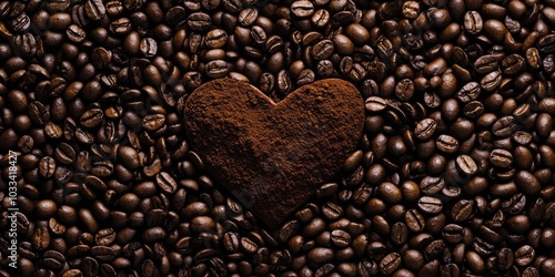 Heart-shaped background of roasted coffee beans