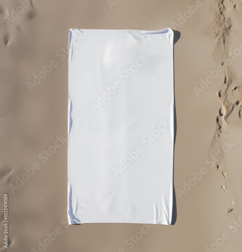 Beach towel mockup on sand, AI-Generated