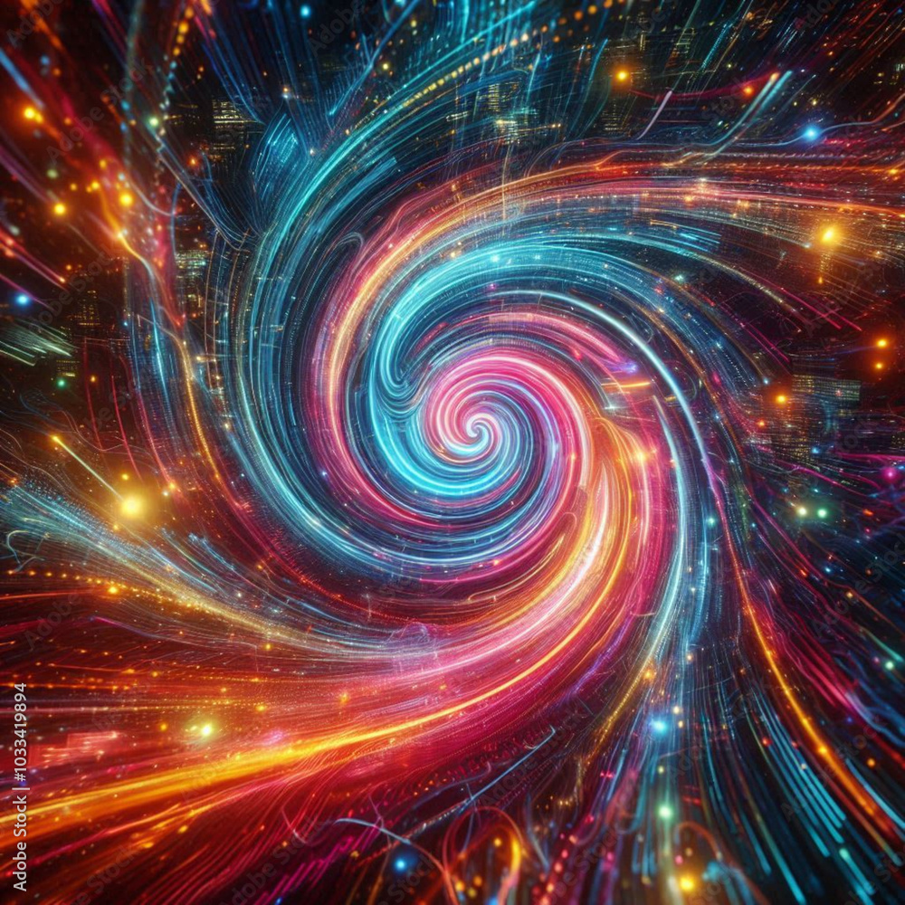 A whirl of neon lights blending into a vortex A whirl of neon lights blending into a vortex