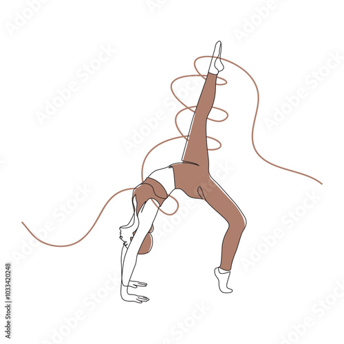 woman yoga position in continuous line art illustration