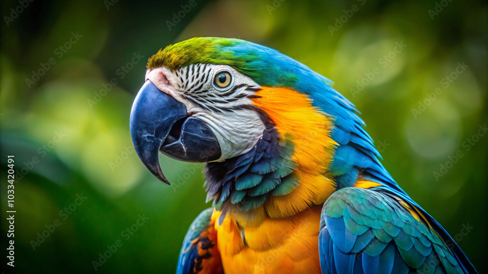 Beautiful blue and yellow macaw with colorful feathers, a strong beak, and a tropical vibe Beautiful blue and yellow macaw with colorful feathers, a strong beak, and a tropical vibe