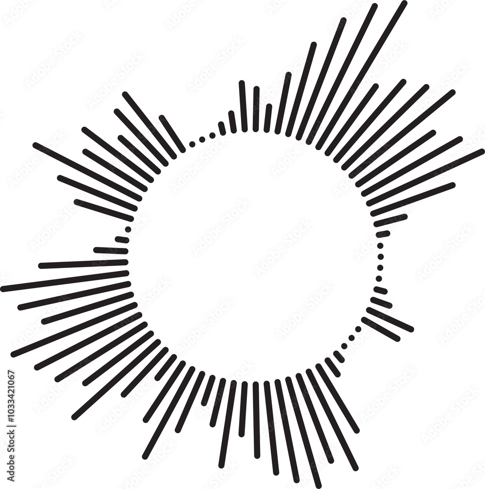 Circular ripple icon. Concentric circles with broken lines isolated on white background. Vortex, sonar wave, soundwave, sunburst, signal signs. Vector graphic illustration. Vector illustration Circular ripple icon. Concentric circles with broken lines isolated on white background. Vortex, sonar wave, soundwave, sunburst, signal signs. Vector graphic illustration. Vector illustration