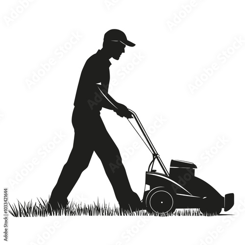 Silhouette Vector of a Man Using a Lawn Mower