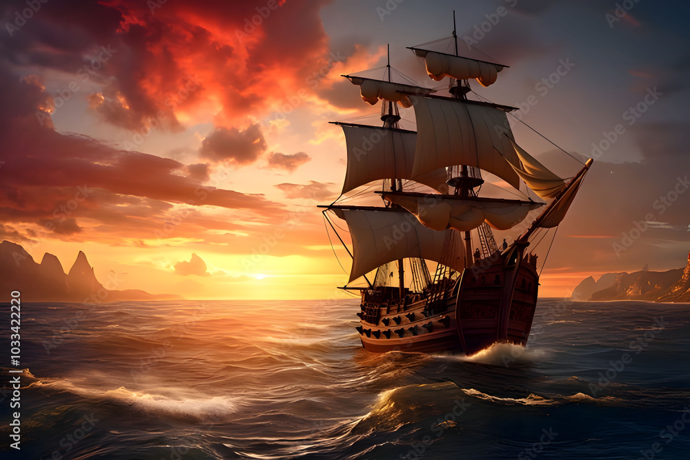 sailboat at sunset. Generative AI sailboat at sunset. Generative AI