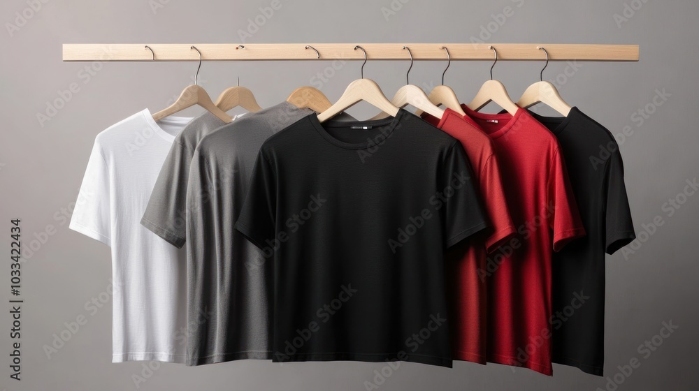 Blank T-Shirts Hanging on a Rack Blank T-Shirts Hanging on a Rack