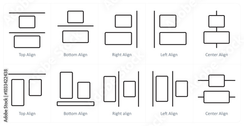 A set of 10 editing tools icons as top align, bottom align, right align