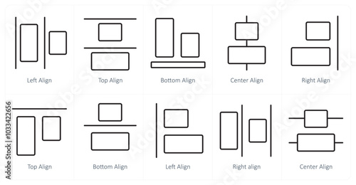 A set of 10 editing tools icons as left align, top align, bottom align