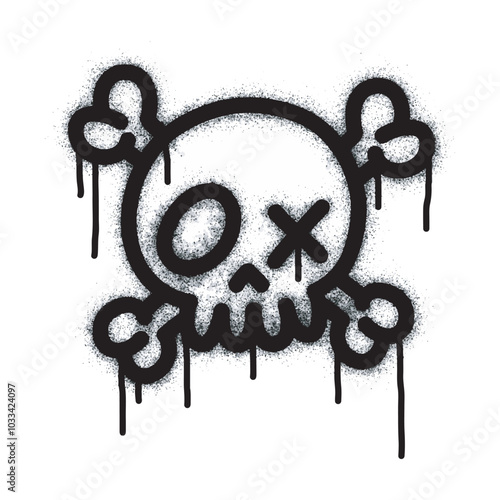 Spray Painted Graffiti skull icon Sprayed isolated with a white background. graffiti skull symbol with over spray in black over white.