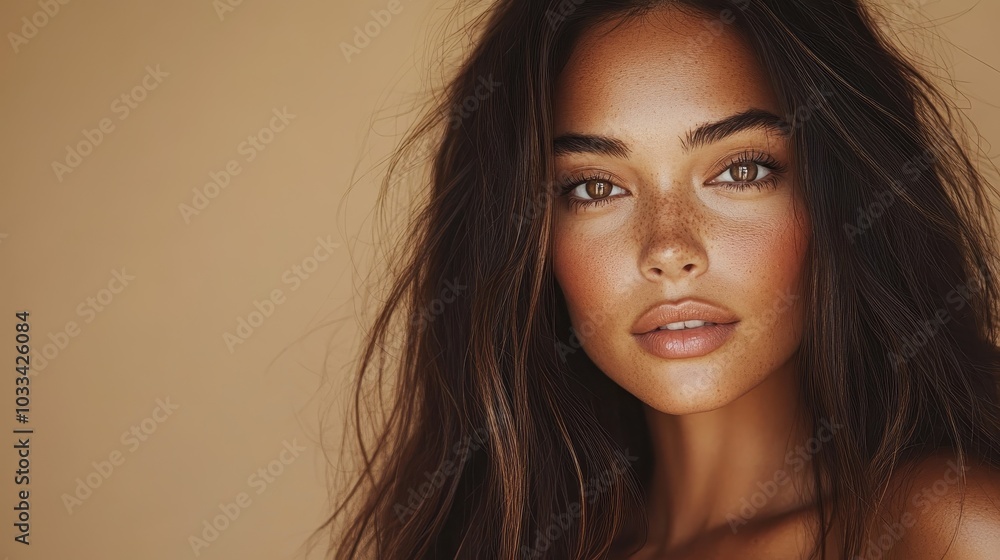 A close-up portrait showcasing a woman with long hair and freckles, featuring warm tones and a serene expression, emphasizing natural beauty and simplicity. A close-up portrait showcasing a woman with long hair and freckles, featuring warm tones and a serene expression, emphasizing natural beauty and simplicity.