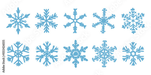 Snowflakes icon set. Snow sign. Snowflakes template. Snowflake winter. Snowflakes icons. Winter icon. Snowflake collection. Vector Illustration. Vector Graphic.