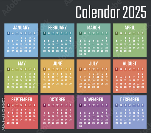 calendar for 2025 starts sunday, vector calendar design 2025 year