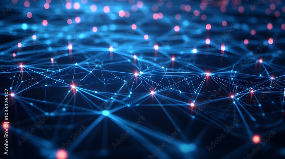 Abstract Digital Network with Glowing Blue Lines and Red Nodes Abstract Digital Network with Glowing Blue Lines and Red Nodes