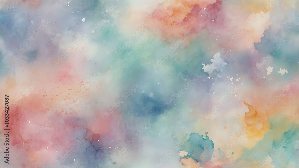 Fototapeta premium Soft pastel watercolor splashes blending together, creating a calming and dreamy abstract background that feels light and ethereal.