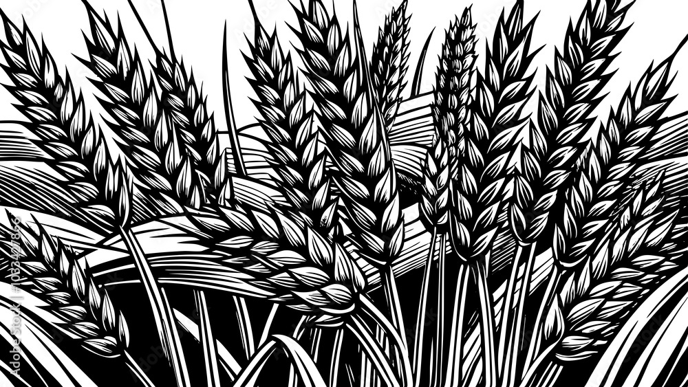 Fototapeta premium wheat ears basking vector, black and white painting