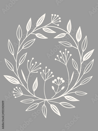 Modern Line Drawing of Floral Wreath Decorative Design Frame