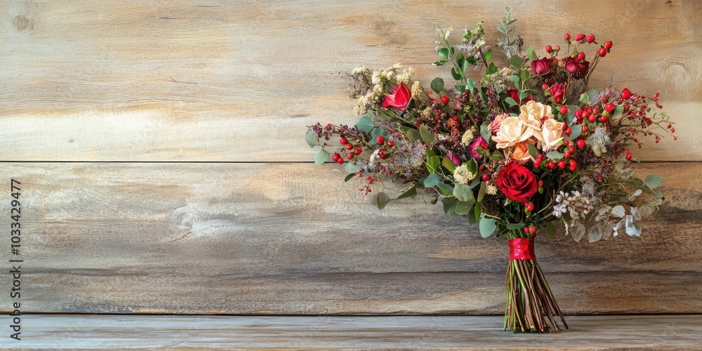 Rustic wooden table featuring a bouquet of flowers as a mock-up or postcard. Studio photo. Rustic wooden table featuring a bouquet of flowers as a mock-up or postcard. Studio photo.