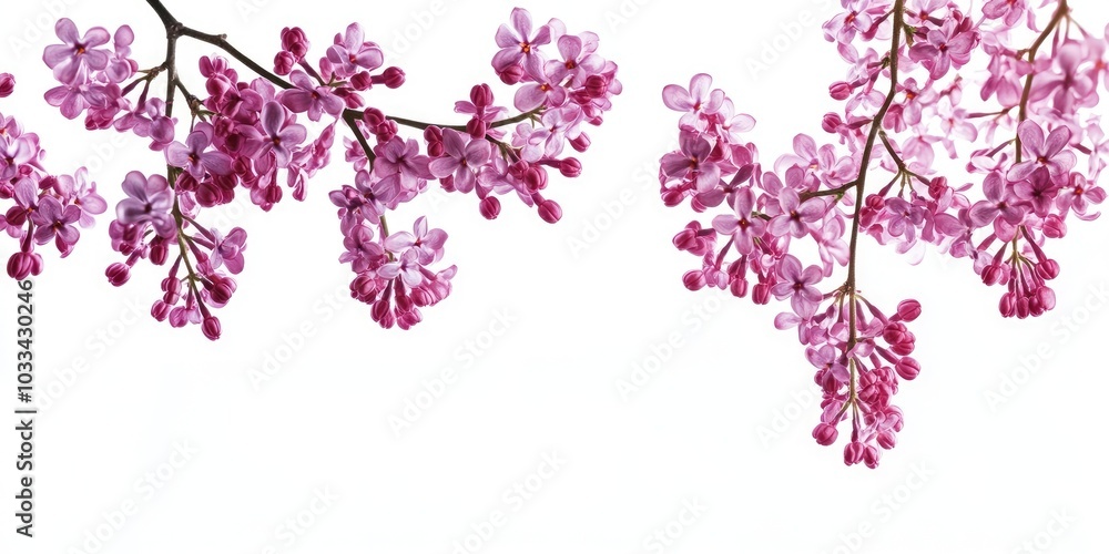 blooming branch with lilac tree's purple flowers against a white background blooming branch with lilac tree's purple flowers against a white background