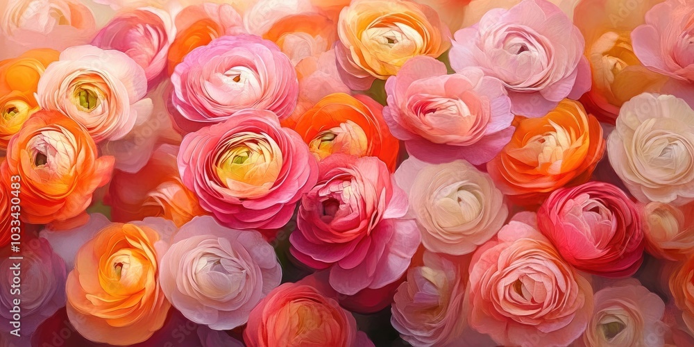 Pink and Orange Ranunculus Blooms Pink and Orange Ranunculus Blooms