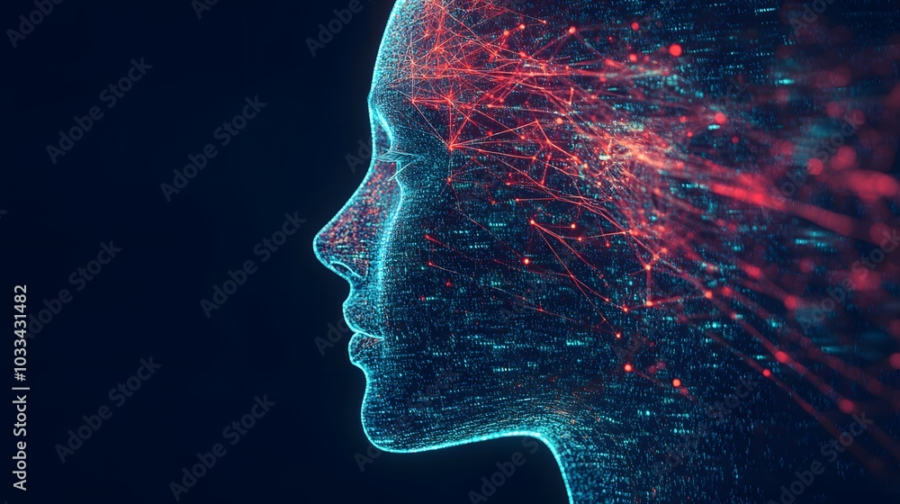 Digital Human Profile with Red and Blue Connections Digital Human Profile with Red and Blue Connections