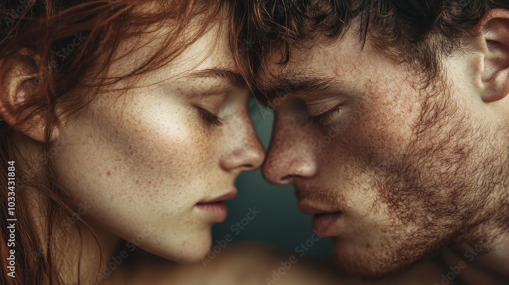 A tender, close-up portrait showcasing an intimate and emotional connection between two individuals, highlighting their shared affection and vulnerability. A tender, close-up portrait showcasing an intimate and emotional connection between two individuals, highlighting their shared affection and vulnerability.