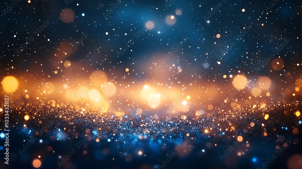 A dazzling display of shimmering lights and particles, creating an enchanting, cosmic atmosphere filled with blues and warm gold hues. A dazzling display of shimmering lights and particles, creating an enchanting, cosmic atmosphere filled with blues and warm gold hues.