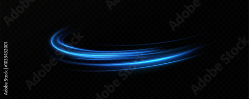 Blue glowing shiny lines. Vector blue light effect, neon speed motion curve.Speed ​​line.Vector.	
