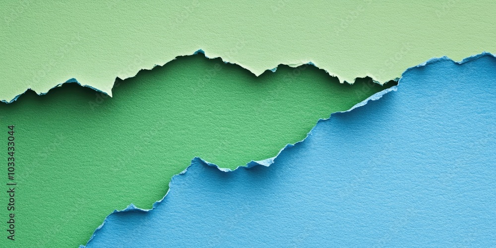 Obraz premium Green and blue ripped paper. Area for your text.