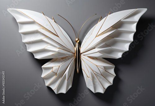 Wallpaper Mural art object butterfly with white porcelain wings on isolated gray background Torontodigital.ca