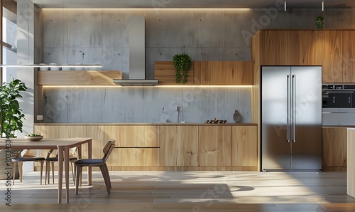 Advanced wood and concrete kitchen inside parts with cleanse offended put on divider island photo