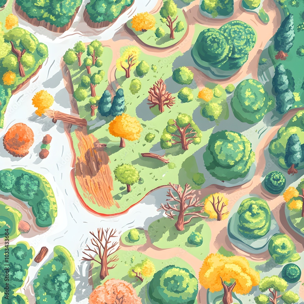 Aerial View of Lush Green Forest with Winding River and Trees Aerial View of Lush Green Forest with Winding River and Trees