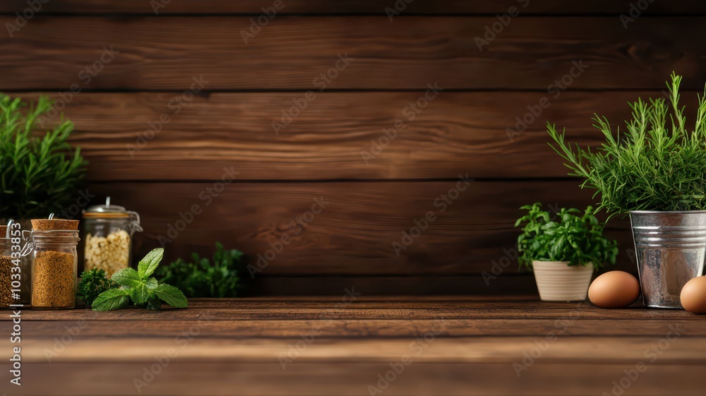 Rustic Wood Table Set for Morning Breakfast - Perfect Space for Your Text or Message Above Rustic Wood Table Set for Morning Breakfast - Perfect Space for Your Text or Message Above