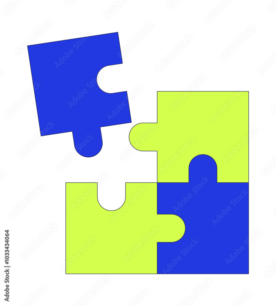 Four puzzle pieces incomplete 2D cartoon object. Jigsaw challenge. Join together. Game strategy. Connect parts isolated element flat vector clipart on white background. Spot illustration Four puzzle pieces incomplete 2D cartoon object. Jigsaw challenge. Join together. Game strategy. Connect parts isolated element flat vector clipart on white background. Spot illustration