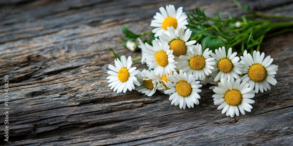 Obraz premium A bunch of daisies on a wooden surface.