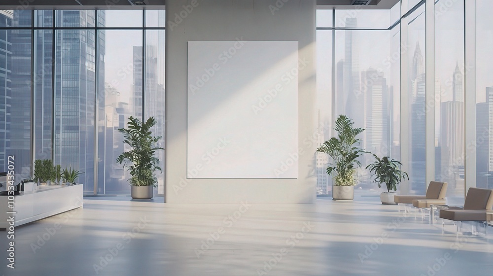 Fototapeta premium Modern Office Space with Blank Canvas for Art Display