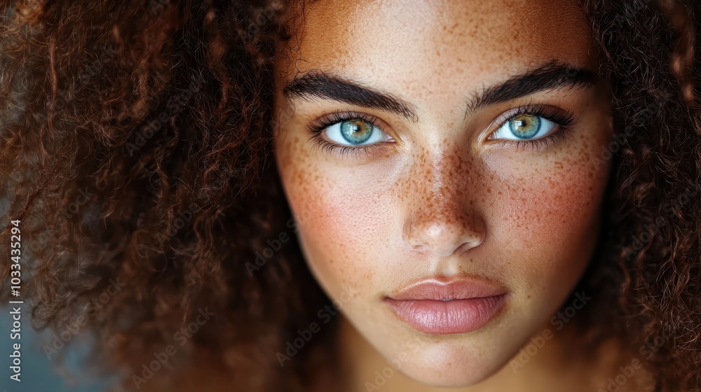 A captivating portrait of a woman with striking blue-green eyes and freckles, highlighting the beauty of natural features and expressions in vivid detail. A captivating portrait of a woman with striking blue-green eyes and freckles, highlighting the beauty of natural features and expressions in vivid detail.