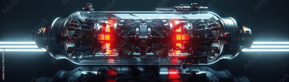 Craft a vivid, photorealistic design of a sleek, futuristic fuel cell, emphasizing intricate details and realistic textures that pop Craft a vivid, photorealistic design of a sleek, futuristic fuel cell, emphasizing intricate details and realistic textures that pop
