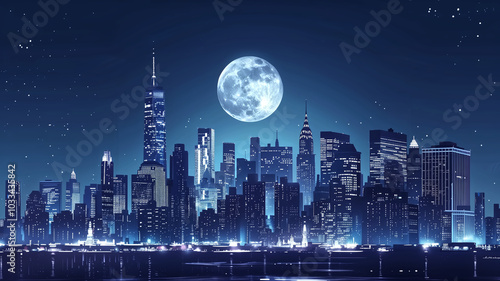 Full Moon illuminating a city skyline – bright light castin…