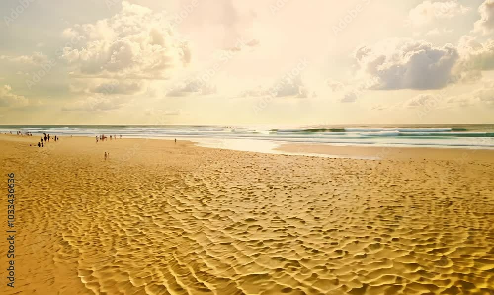magical beach day: gold sand, blue ocean, and light clouds magical beach day: gold sand, blue ocean, and light clouds