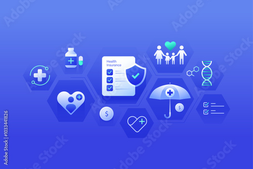 Digital Health Insurance Online Healthcare Life Protection Concept Background illustration