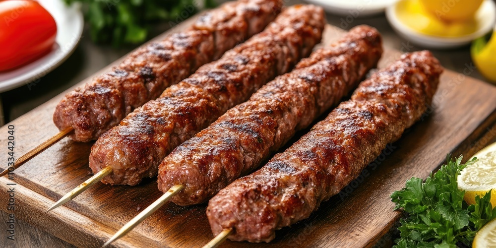 Adana kebab, minced meat skewer, Turkish cuisine. Adana kebab, minced meat skewer, Turkish cuisine.