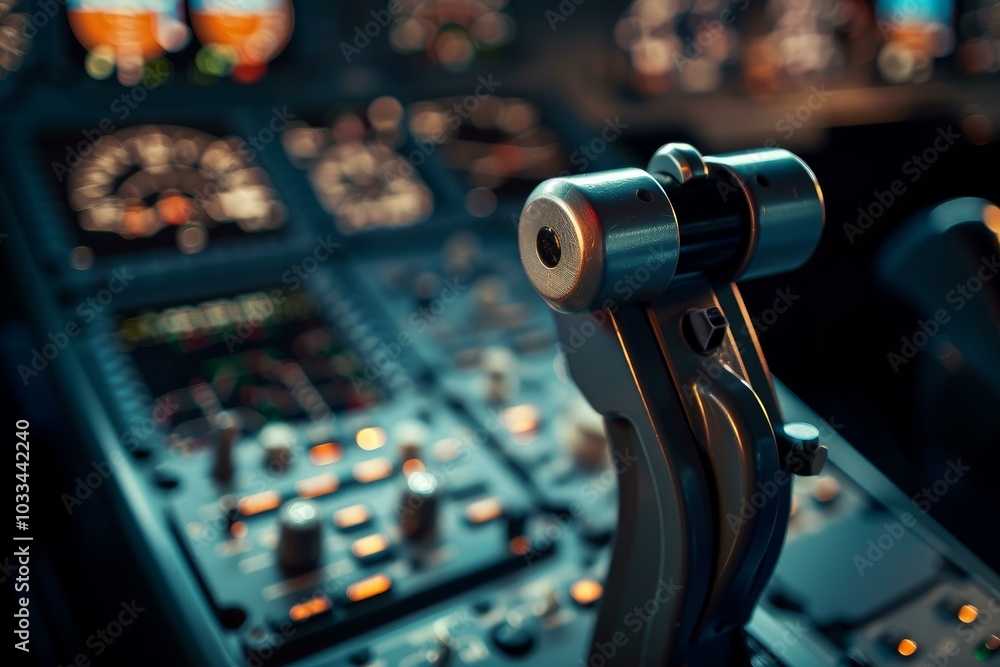 Fototapeta premium Close up of airplane side stick control system inside the cockpit of a modern aircraft