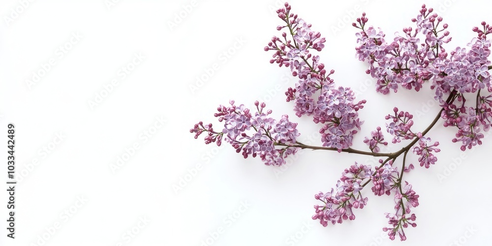 blooming branch with lilac tree's purple flowers against a white background blooming branch with lilac tree's purple flowers against a white background