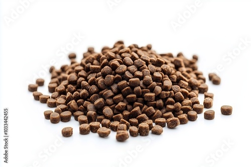 Dried kibble pet food isolated on white background 