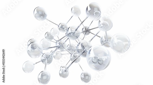 Glass molecules model. Reflective and refractive abstract molecular shape isolated on white background. Vector illustration photo